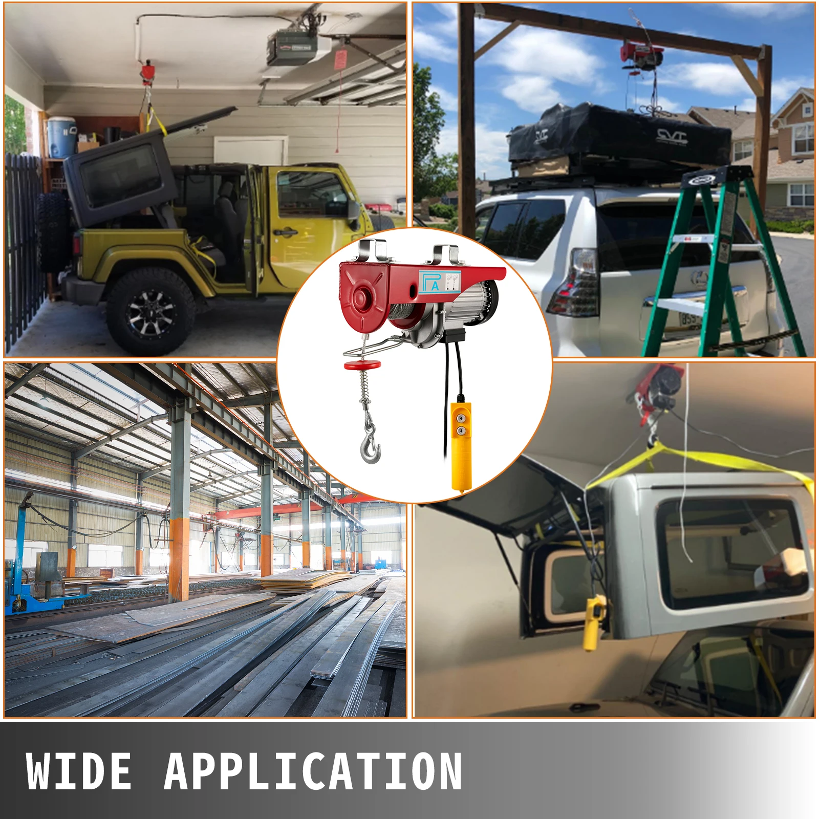 VEVOR 1320 lbs 600 kg Electric Hoist Crane New Portable Lifter Overhead Garage Winch with Wired Remote Control and Limit Switch