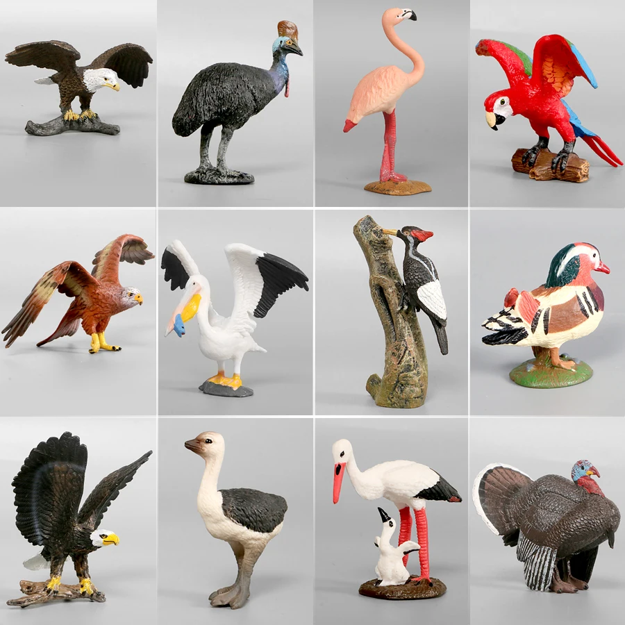 Simulation Animal Models Birds Figurine Parrots Owls Otriches Turkey PVC Plastic Models,Hand Painted Collection Toys For Kids