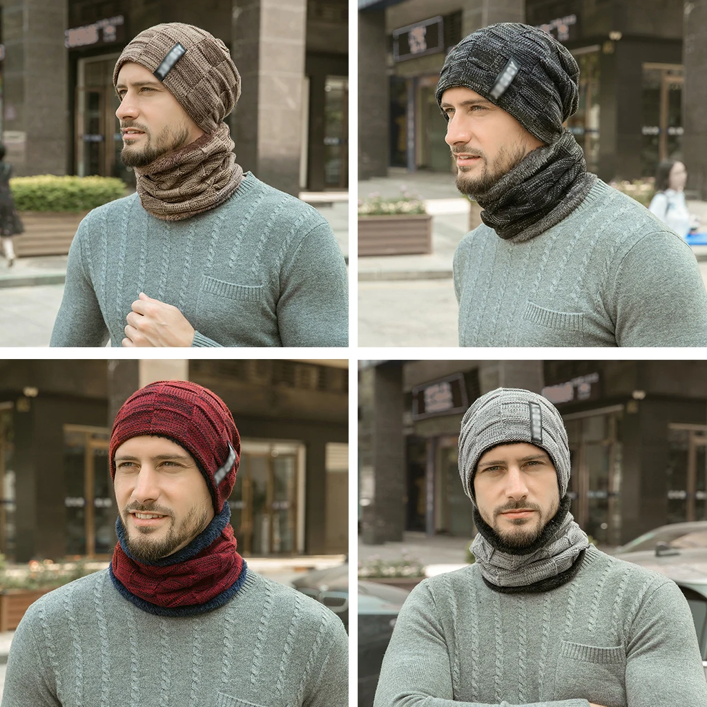 Moda inverno maglia uomo cappello invernale cappellini sciarpa Skullies Bonnet Beanie cappelli lavorati a maglia caldi