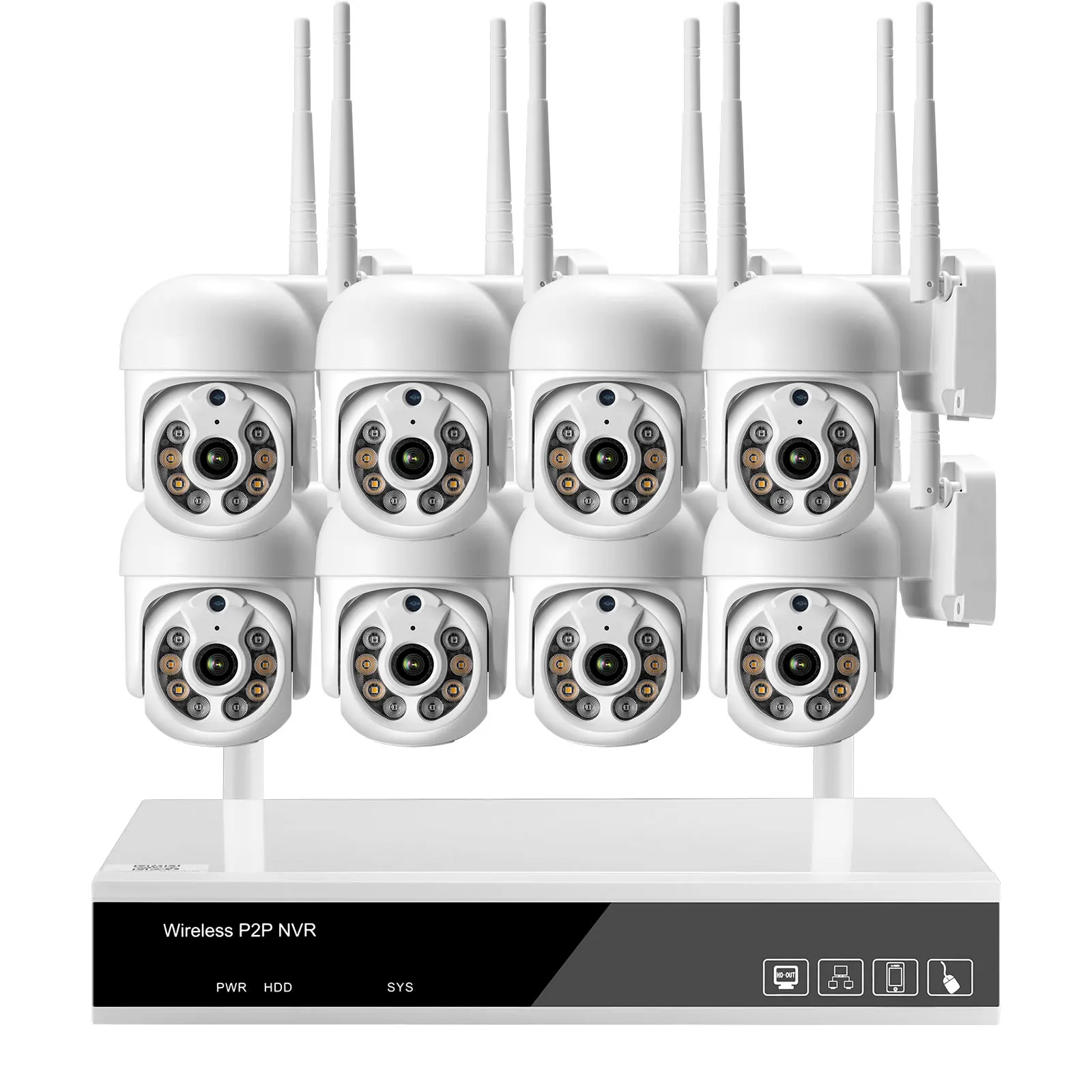 

AZISHN 3MP 8CH PTZ Security Camera System 2304*1296 POE NVR Kit CCTV Outdoor Metal White H.265X Video Surveillance IP Camera Set