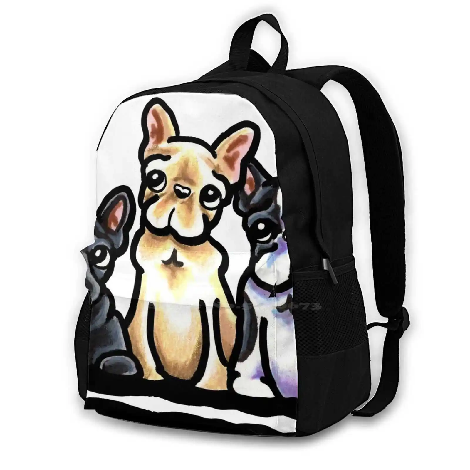 Frenchies School Bag Big Capacity Backpack Laptop Frenchies French Bulldog Art Black French Bulldog Fawn French Bulldog Pied