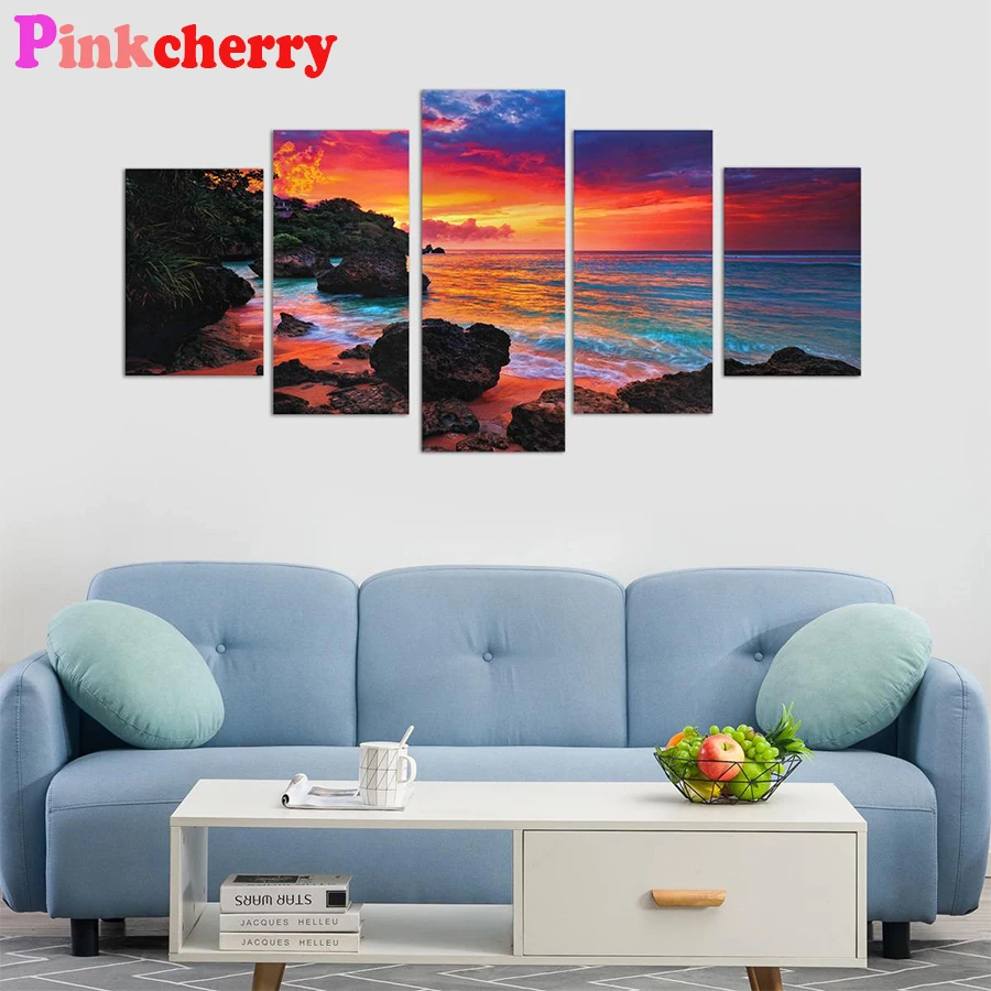 

diamond painting Sunset beach landscape diamond embroidery full square round drill puzzles gifts for the new year 20215pcs