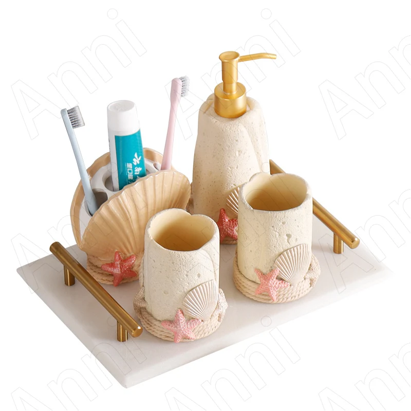 

Creativity Shell Decorative Bathroom Decoration Accessories Nordic Modern Five Piece Set Toothpaste Dispenser Home Wedding Decor