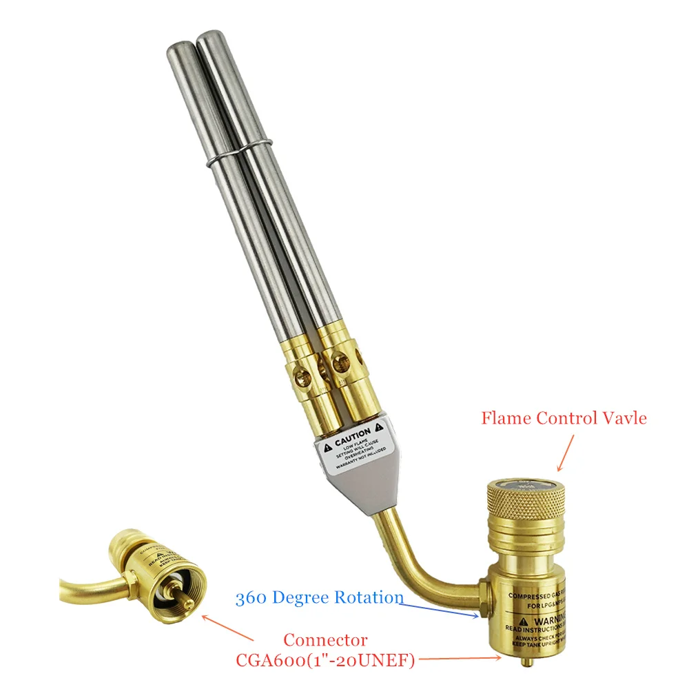 2 Nozzles MAPP Torch Gas Welding Gun Flame Brazing Gun CGA600 Connection Burner Heater Blowtorch for Welding BBQ HVAC Plumbing B