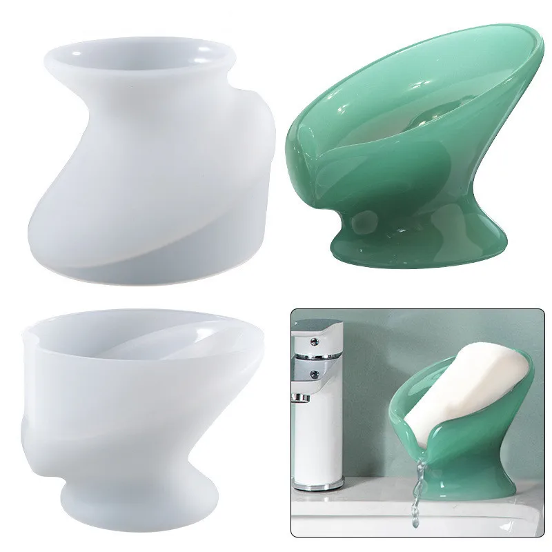 New DIY Epoxy Resin Mold Drain Design Lotus Leaf Shaped Soap Storage Box Silicone Mold Bathroom Storage Plate Tray Casting Mold