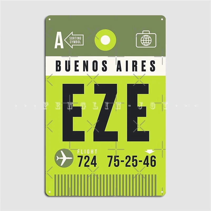 Luggage Tags A Eze Buenos Aires Argentina Metal Sign Cinema Kitchen Retro Plates Wall Tin Sign Poster