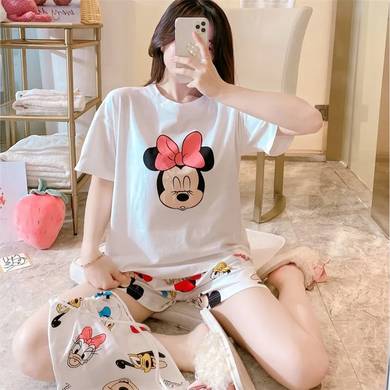 Pajamas Mickey Minnie Women Pajamas Set Summer Cute Cartoon Short Sleepwear Girls Comfortable Home Clothes