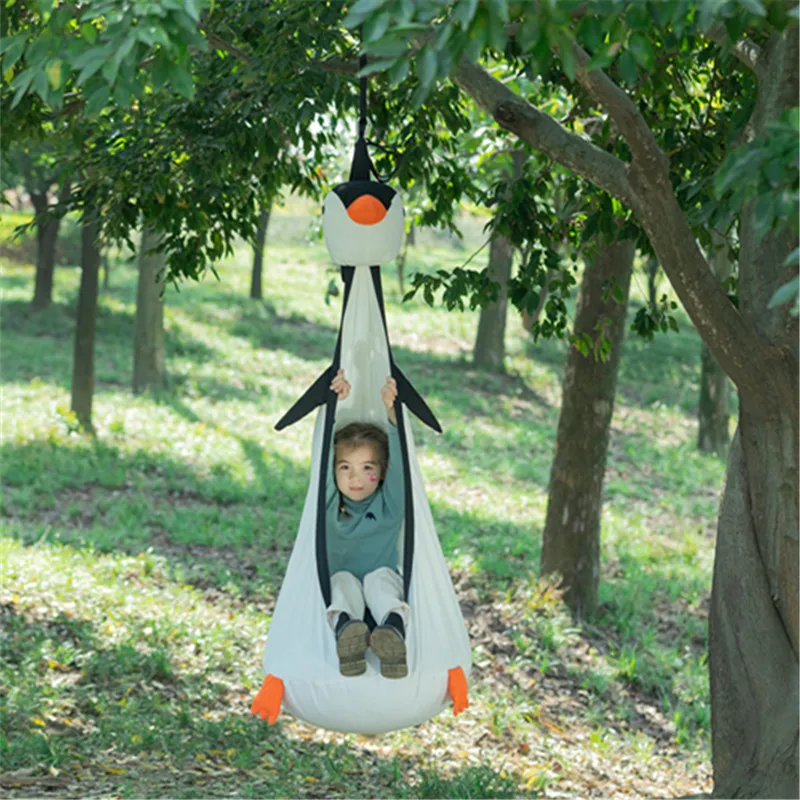 Kids Pod Swing Seat Comfortable Penguin-shaped Hammock Chair Durable Portable Decor for Indoor Outdoor with Inflatable Cushion