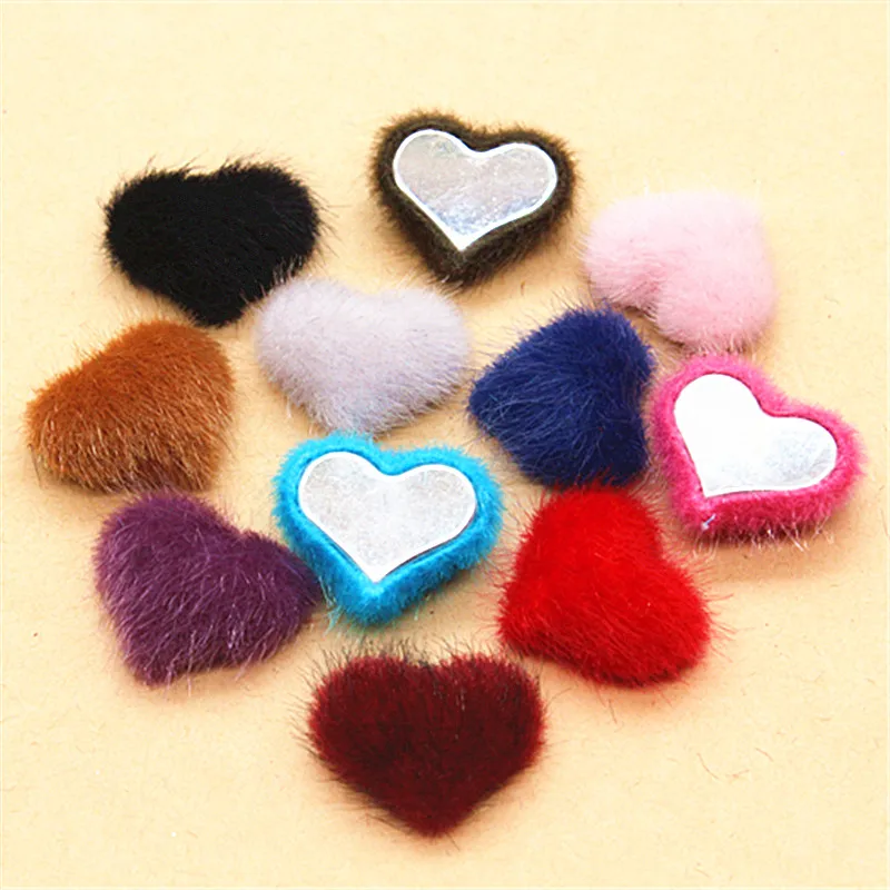 20PCS Mix Colors 22*18mm Hairy Fabric Covered Heart Button Flatback Cabochon DIY Decoration Handmade Scrapbooking,22*19mm,BK1036