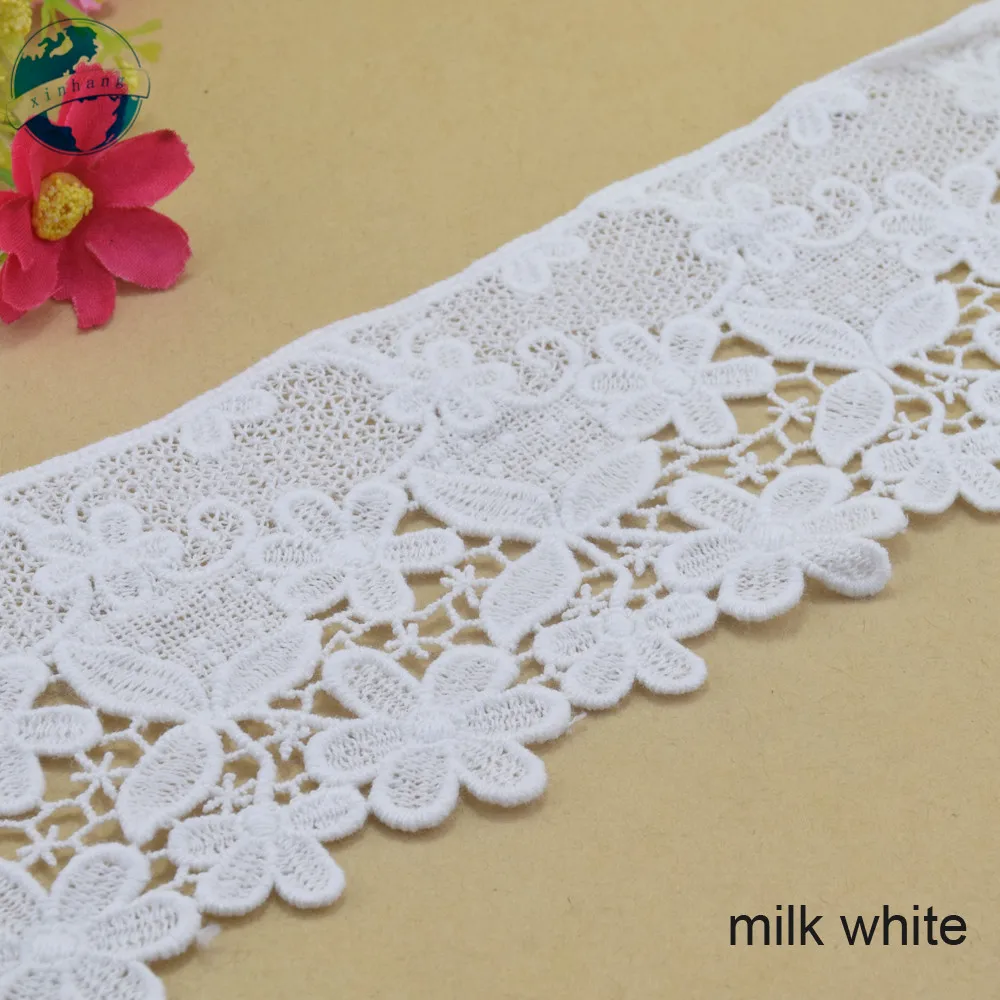 White 100% Cotton Embroidery French Lace Ribbon Fabric Guipure Diy Trims Wedding Lace Sewing Curtain Accessories 8.5cm Wide#4064