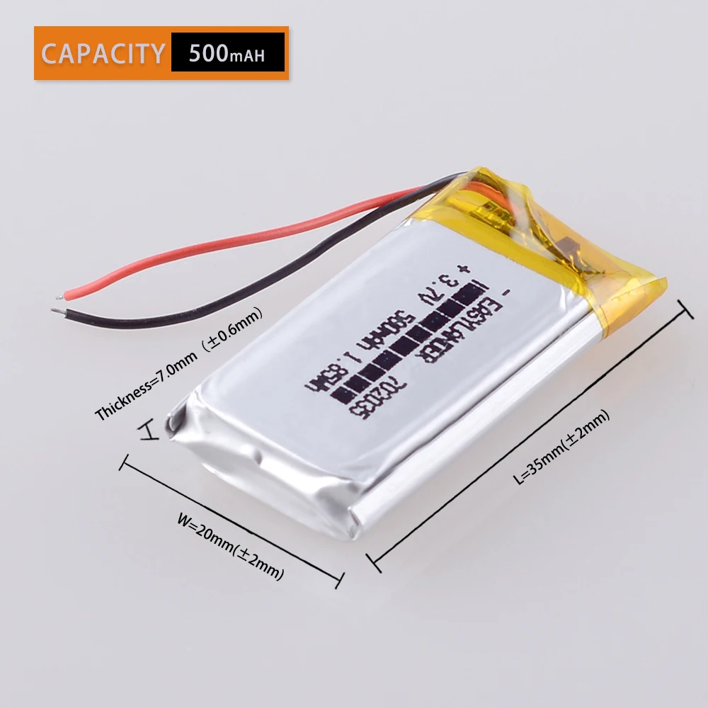 302035 402035 502035 602035 802035 902035 102035 3.7V 500mAh 702035 Rechargeable Lithium Li-ion Polymer Battery