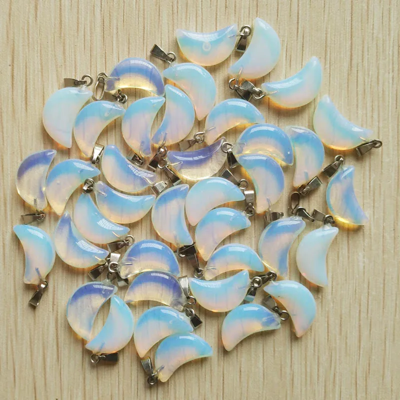 Good quality mix natural stone tiger eye white crystal moon shape pendants for jewelry making Wholesale 50pcs/lot