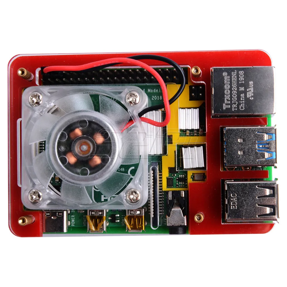Raspberry Pi 4B 用 アクリルケース クリア&ブラック 冷却ファン付