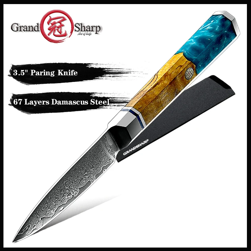 

Grandsharp 3.5 Inch Fruit Knife vg10 Core Paring Knife Damascus Steel Kitchen Knives Japanese Carved Peeling Knife Kitchen Tools