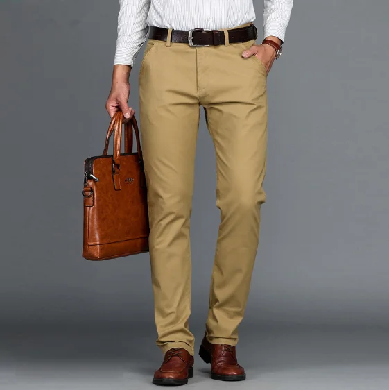 

Mens Pants Cotton Casual Stretch male trousers man long Straight High Quality 4 color Plus size pant suit 42 44 46
