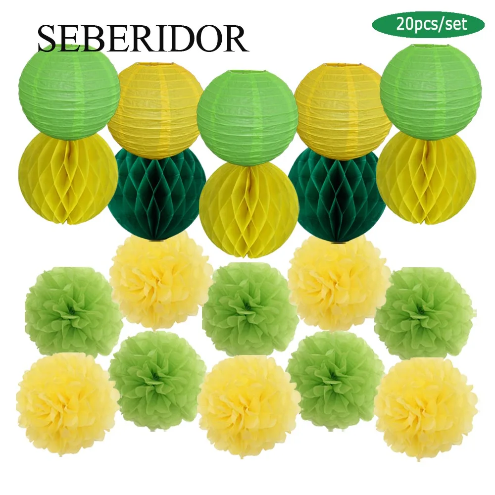 Summer Carnival Party Favor Green Yellow Set Round Paper Lantern 6