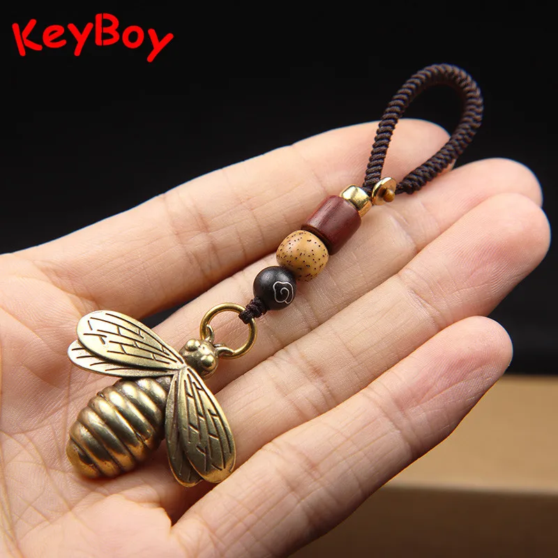 Retro Brass Cute Bee DIY Keychain Lanyard Pendant Jewelry Accessories Fashion Keyring Hangings Handmade Car Key Backpack Trinket