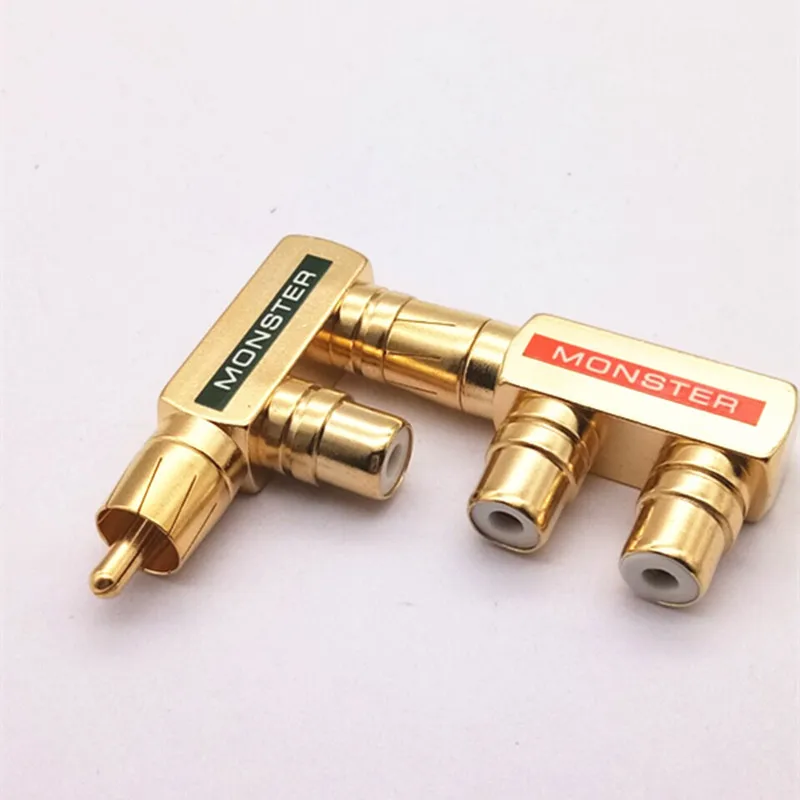 2 pz/lotto 1 RCA maschio a 2xRCA femmina ad angolo retto L Y Splitter rame placcato oro AV Audio Video adattatore da 90 gradi connettore