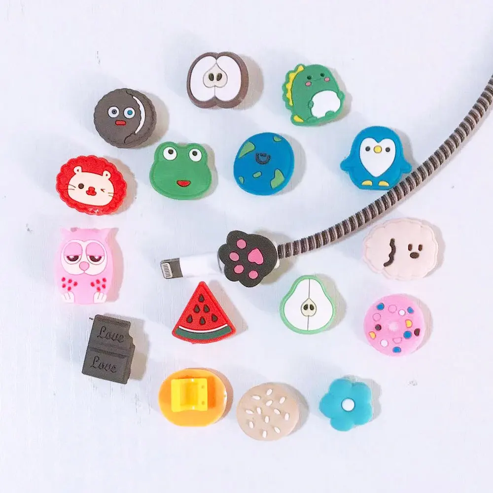 

Newest Cute 20pcs/lot Cartoon USB Cable Protector For iphone 5 6 7 8 X Sleeve Cable Protection Cable Winder