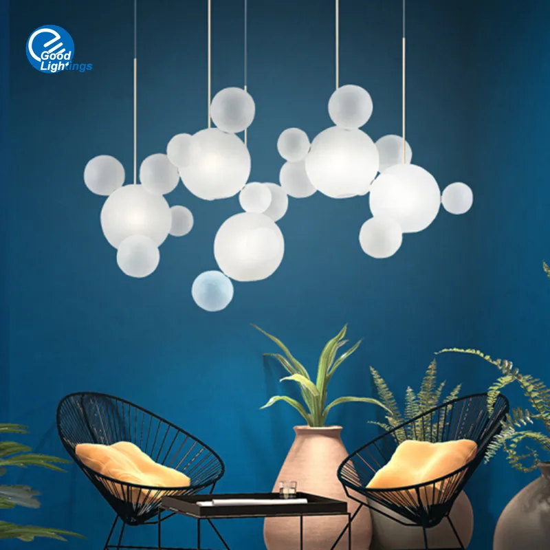 Imagem -02 - Nordic Glass Bubble Ball Led Chandelier Abajur de Vidro Branco Lâmpada Pingente Luz para Cozinha Sala de Jantar Sala de Estar Bar