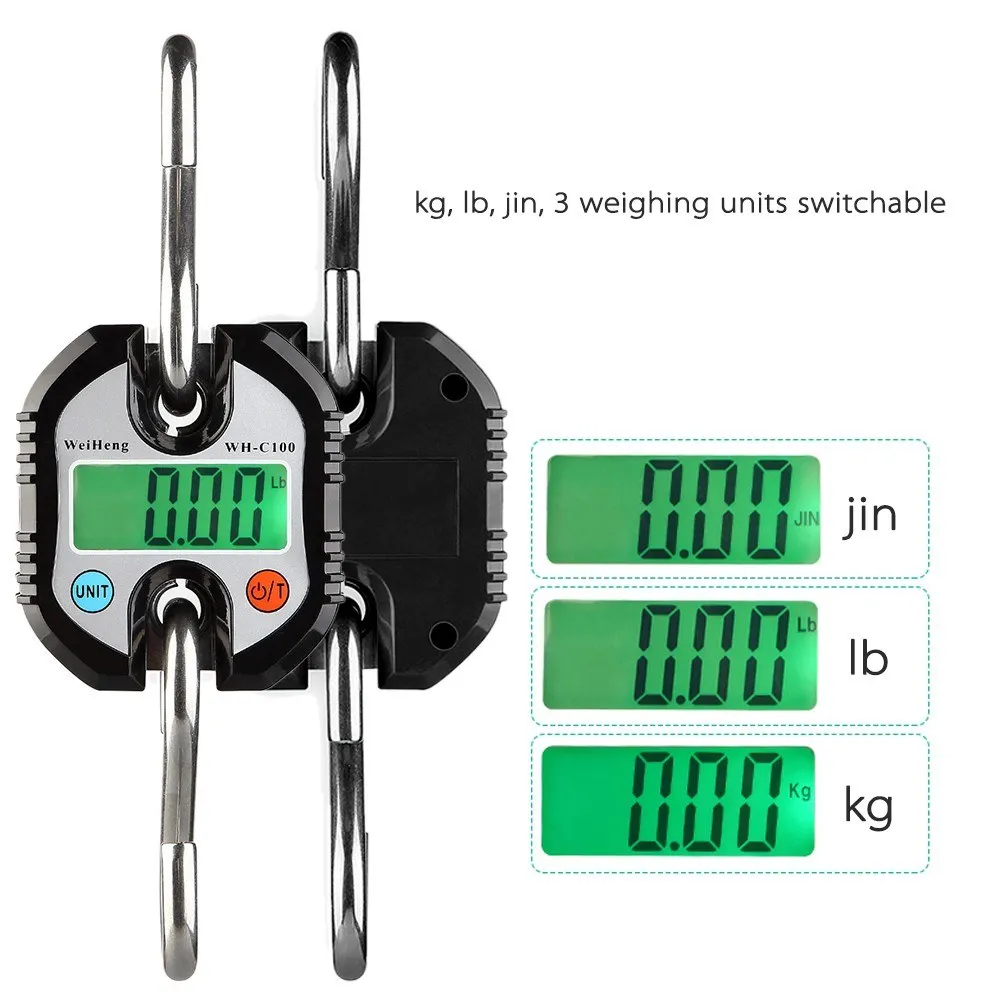 WH-C100 Heavy Duty Electronic Digital Stainless Steel Hook Scale Hanging Crane Scale LCD Loop Weight Balance Double Accuracy