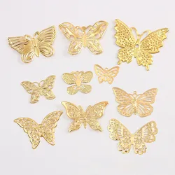 15Pcs Gold Filigree Wraps Butterfly Connectors Metal Crafts Gift Hair Jewelry Accessories Ancient Fashion Decorative Findings