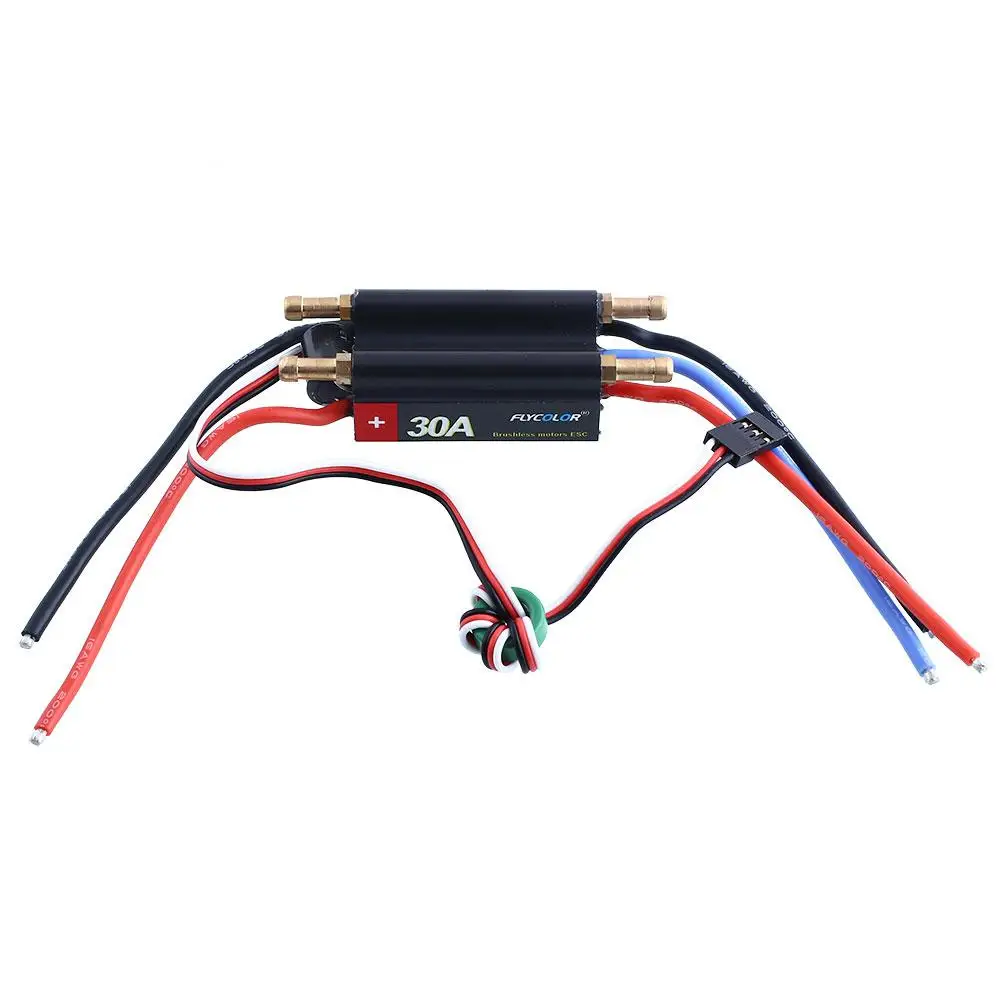 FlyColor 30A 2-4S Lipo Water cooling ESC with 5V/3A BEC Boat ESC, Programmable Brushless Speed Controller ESC