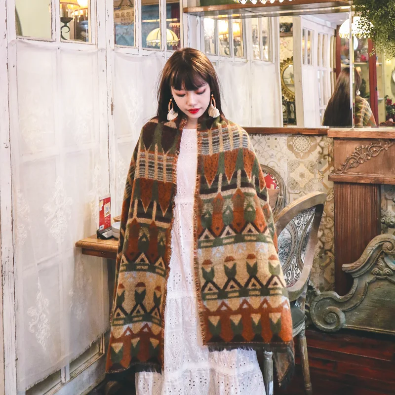 KHALEE YOSE Vintage Ethnic Cape Ponchos Cardigan Autumn Winter Women Hippie Cloak Cardigans Thick Warm Tassels Outwear