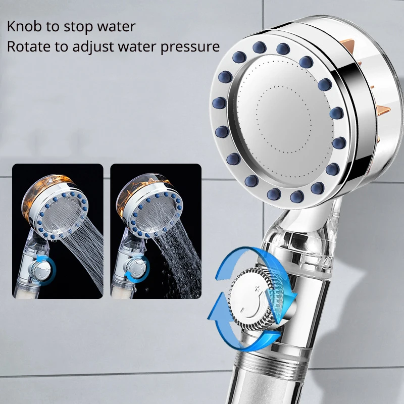 

High Quality Pressurized Double Filter Shower Head One Key To Adjustable Water Saving Rainfall Hand Hold Round Spray Nozzle