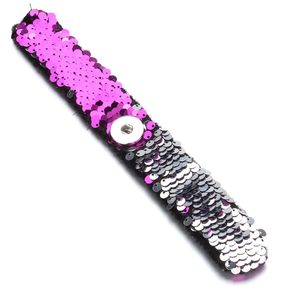 Newest Snap Jewelry 18mm Sequins Snap Button Bracelet Simple Cuff Snap Bracelets For Women Children Fun Gift