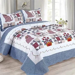Cotton Quilted Bedspread on the Bed with Pillowcases, Padding Quilt, Blanket Linen, Plaid Coverlet, Cubrecam Bed Cover Colcha