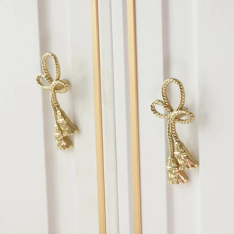 Gold Rope Brass Knob Pure Copper Handle Kitchen Wardrobe Cabinet Door Handles Drawer Pulls and Knobs Furniture Decor Hardware