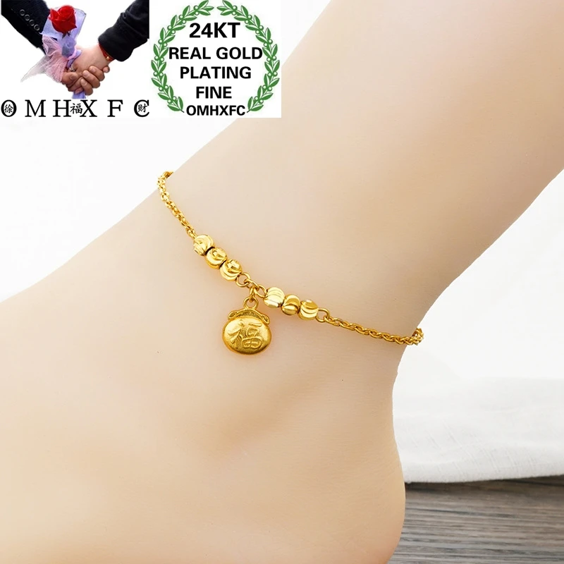 

OMHXFC JB17 Jewelry Wholesale European Fashion Fine Hot Woman Girl Party Birthday Wedding Gift FU Word Lucky Beads Beach Anklet