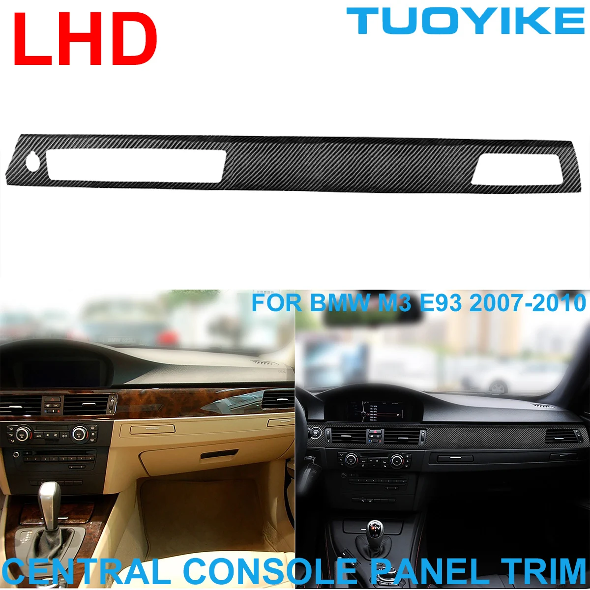 LHD Car Styling Real Dry Carbon Fiber Central Console Instrument Dashboard Panel Trim Cover Replace For BMW M3 E93 2007-2010