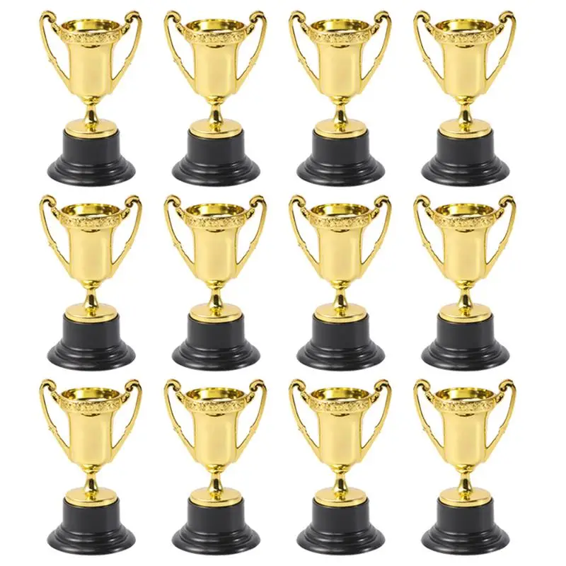 12Pcs Golden Mini Award Trophy Prizes Decor Plastic Reward Trophies Plastic Kids Prize Cups School Rewarding Supplies