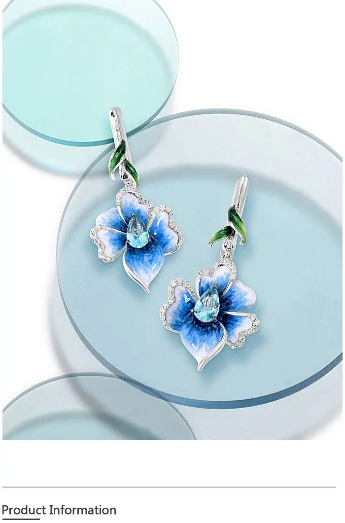 SANTUZZA Silber-Ohrhänger für Damen, Echtes 925 Sterling Silber, Elegante Blaue Blumen, Trendiger Edel-Schmuck, Handgefertigte Emaille – Detail 1
