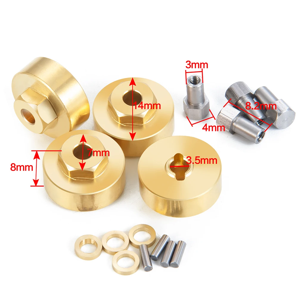 YEAHRUN 4PCS Brass Counterweight Wheel Hub Adapter Balance Weight for 1/24 RC Crawler Car Axial SCX24 All Series Parts