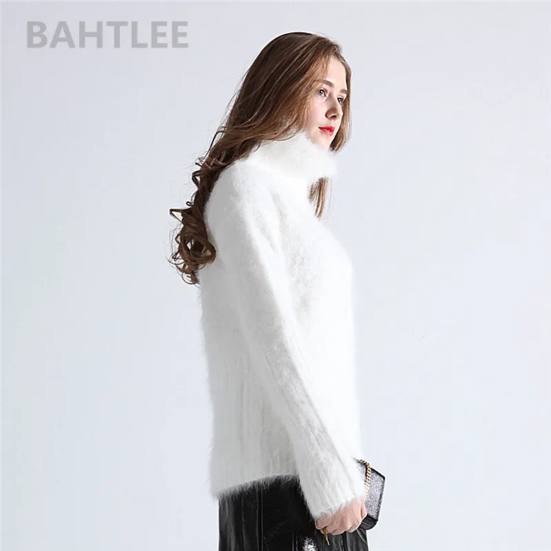 BAHTLEE-Women\'s Angora Turtleneck Sweater, Mink Cashmere Knitted Pullover, Long Sleeves, Wool Jumper, Knitted, Autumn, Winter