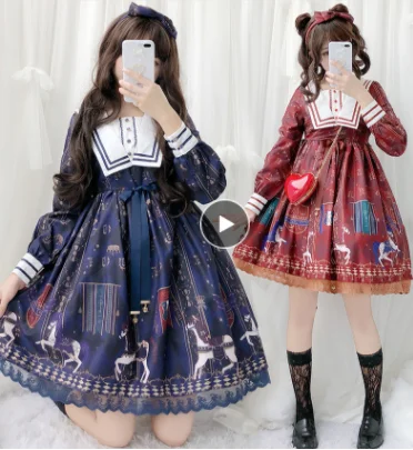 Kawaii Mädchen Tee Party vintage palaca lolita op loli cos Japanischen süßen kleid spitze bowknot hohe taille niedlich druck kleid