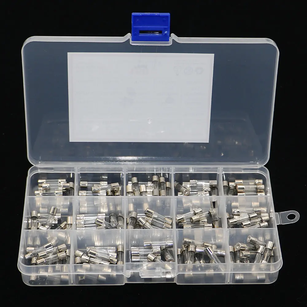 

150Pcs/Box 5x20mm Fast-blow Glass Fuse Assorted Kit 0.1A 0.2A 0.5A 1A 2A 3A 4A 5A 6A 8A 10A 15A 20A 25A 30A Fuse Tube Mix Set