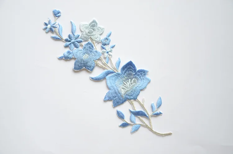 2Pcs/26x 9,5 Cm Rosa Blau Bestickt Blume Applikationen Bekleidungs Zubehör Eisen Auf Patch DIY Sammelalbum Karte Handwerk dekoration