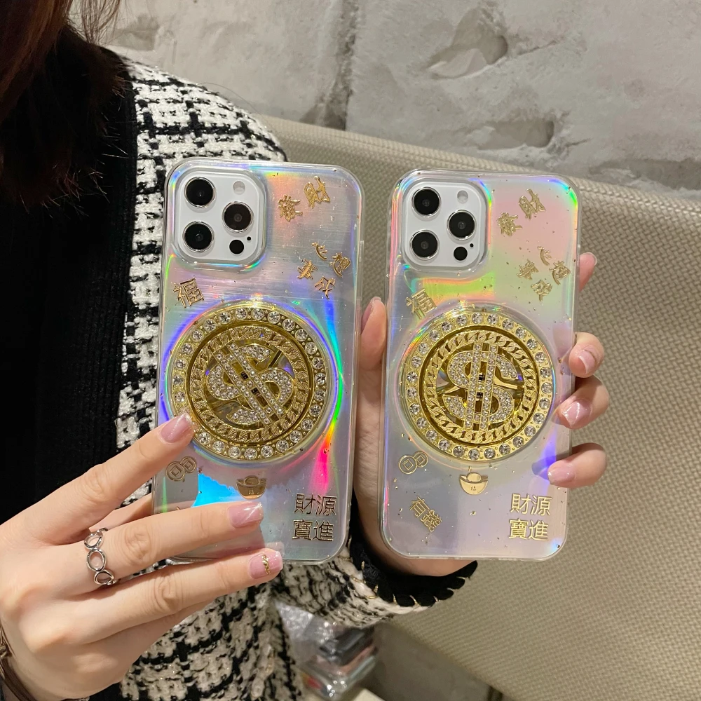 3D Revolving decoration shell for iPhone 14 14Pro 15Pro 13 13Promax 12 12Promax 13Pro 16Pro 16 soft phone case with Laser card