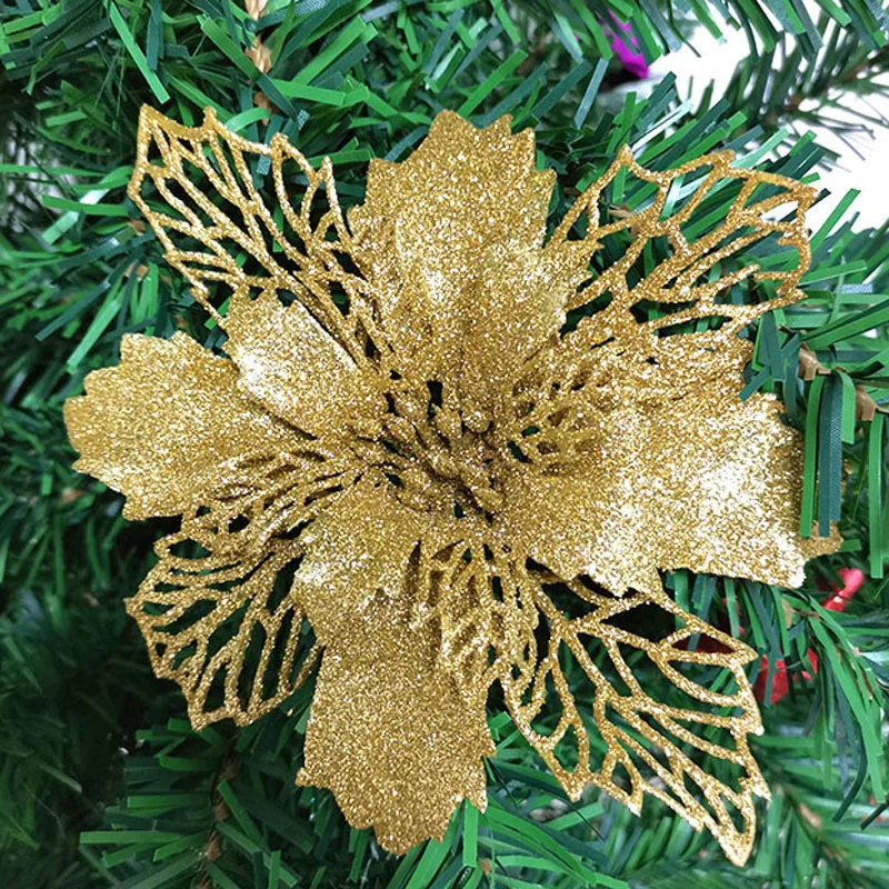 

(5pcs) 15cm Artificial Christmas Tree Flower Glitter Decorations Xmas Ornaments New Year Gift Wedding Party Decoration