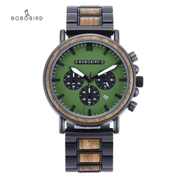 BOBO BIRD Men Wooden Luxury Wristwatches Men's Quartz Stainless Steel Customize Clock Auto Day Display relogio masculino