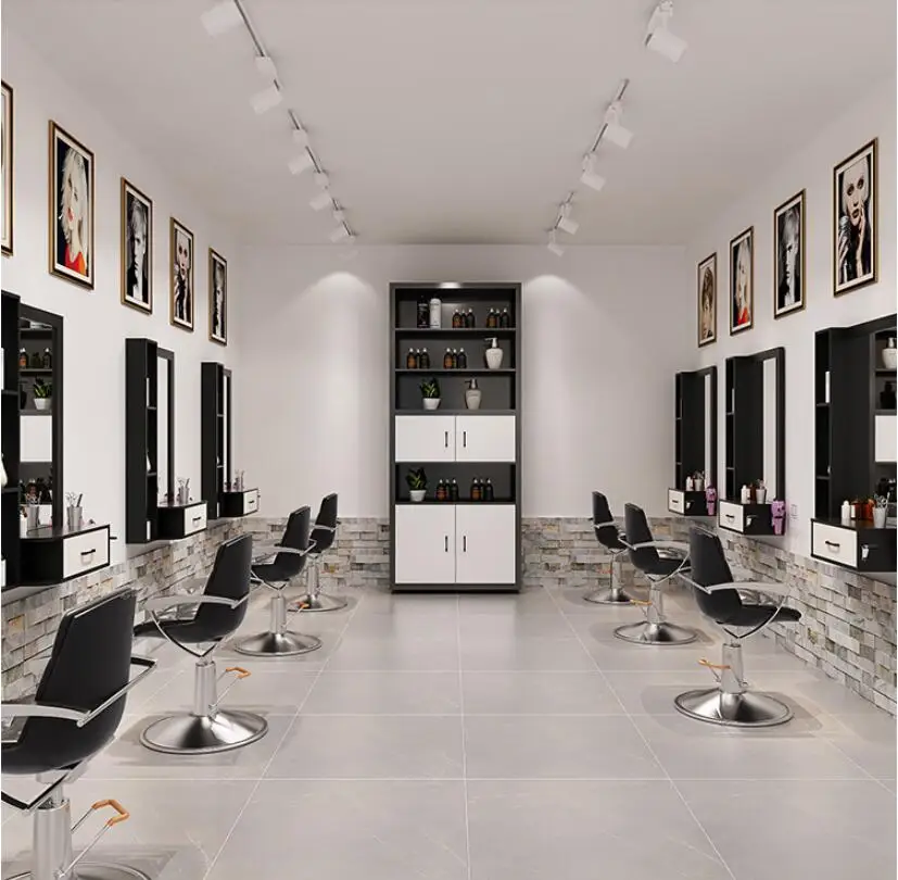Unisex Salon Salon CuÃ±a Máy Làm Tóc Gương Bàn Salon Tủ Bàn Treo Tường