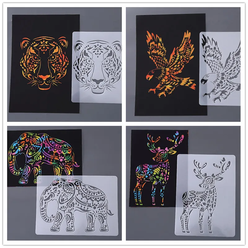 21*29cm 11PC DIY Scratch szablon do malowania zestaw 5 szablonów 5 DIY papiery 1 skrobanie pióro zrobić swoje unikalne karty dzieci rysunek zabawki