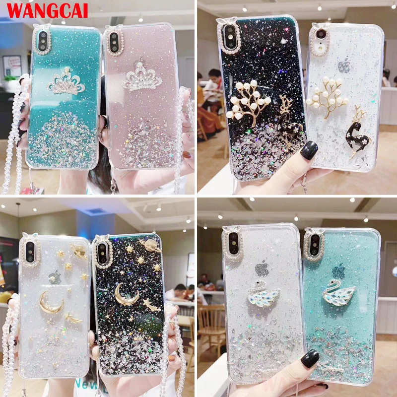 Luxury Bling Glitter Crown swan Phone Case For Huawei P40 P30 P20 Pro Lite P10 P9 Plus Y9 Prime 2019 Cover Star