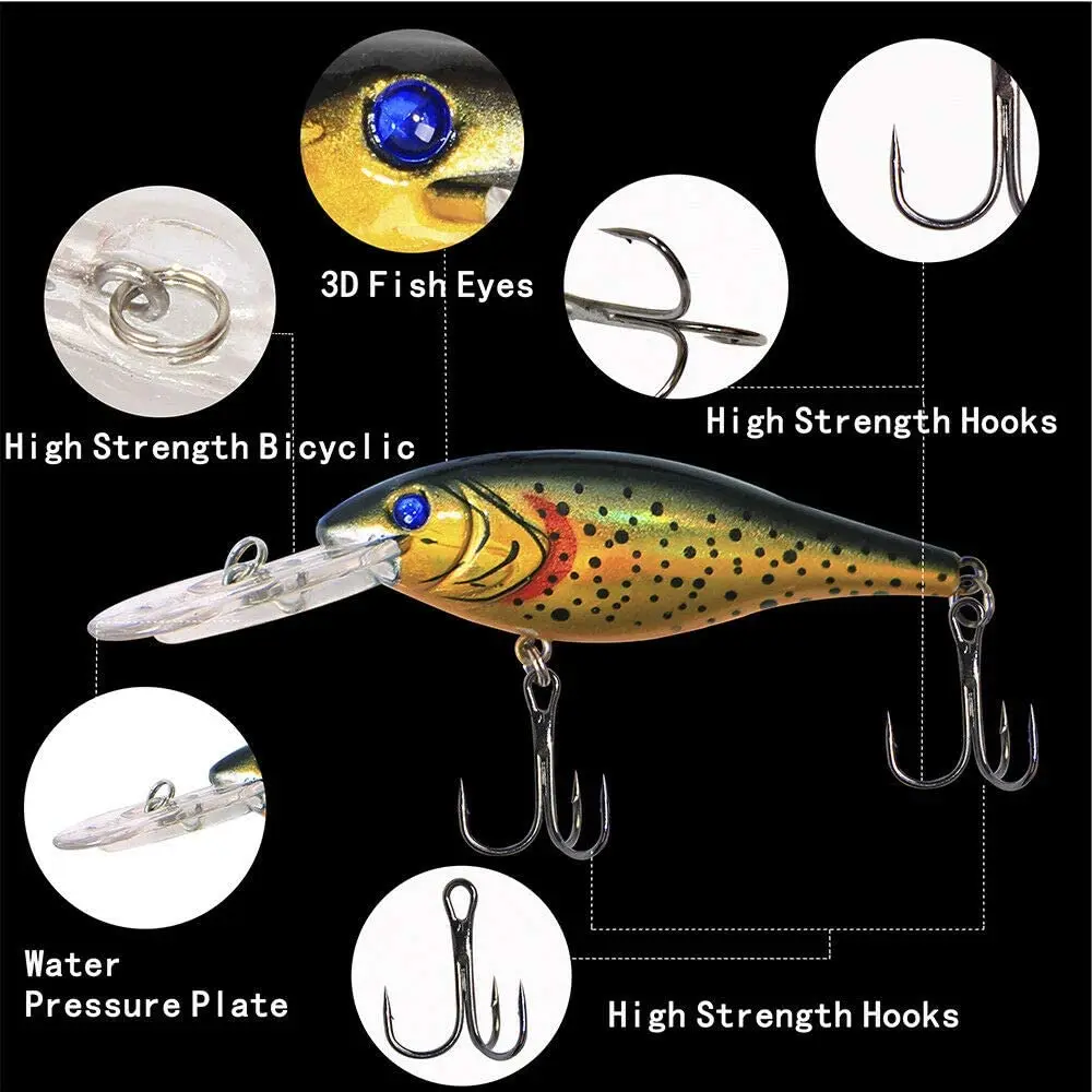 28pcs Assorted Minnow Crankbait Bait with Treble Hook Set Artificial Swimbait Crankbait Bass Fishing Tackle