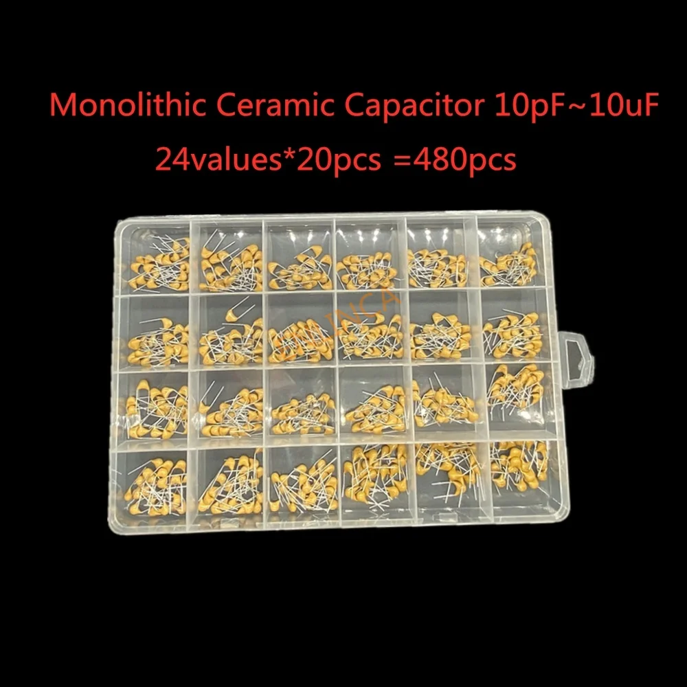 

24values*20pcs =480pcs Monolithic Ceramic Capacitor 10pF~10uF,ceramic capacitor Assorted Kit + BOX