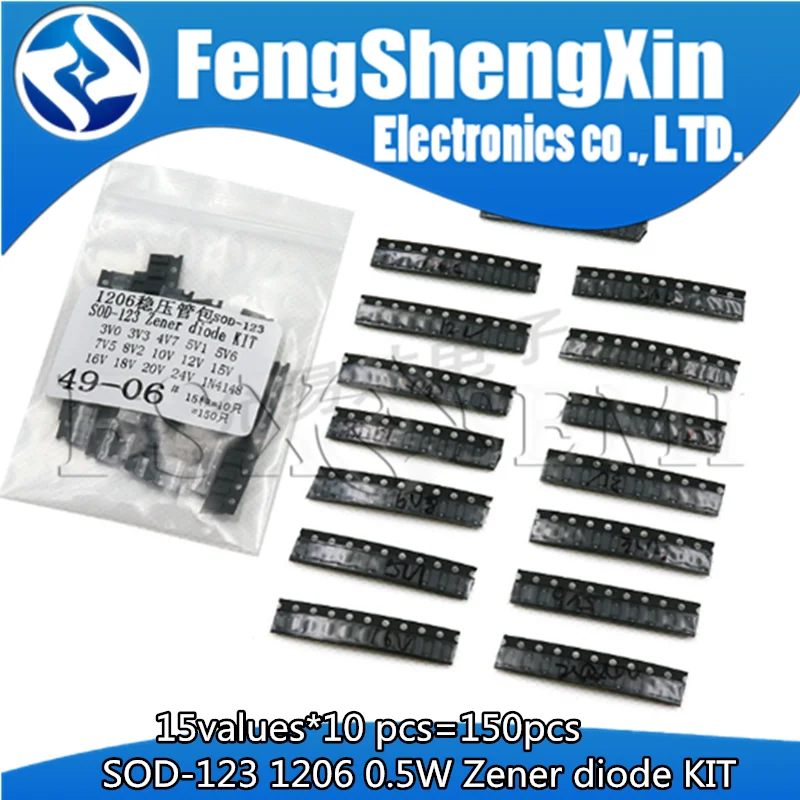 15values*10 pcs=150pcs SOD-123 1206 0.5W Zener diode SMD package KIT 3V~24V 1N4148